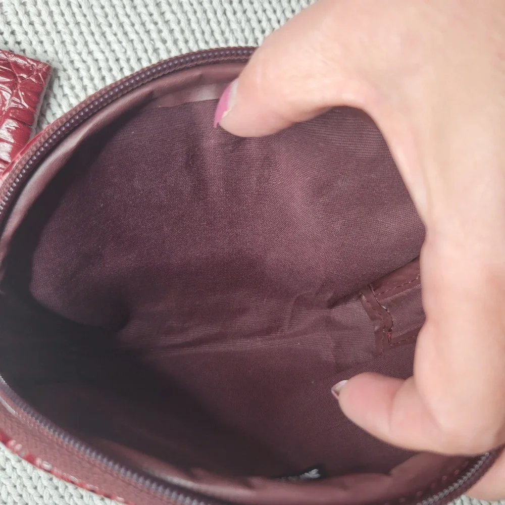 Genuine Leather Burgundy Croc Embossed Coin Pouch and Card Holder Set